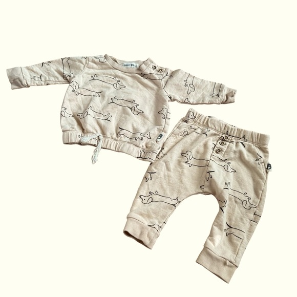 Rabbit + Bear Organic Cotton Dachshund Puppy Sweatshirt & Pants 2PC set 3-6M - Picture 1 of 6